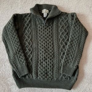 Aran Sweater Market Men’s Fisherman Troyer Half Zip Forest Green Merino Wool